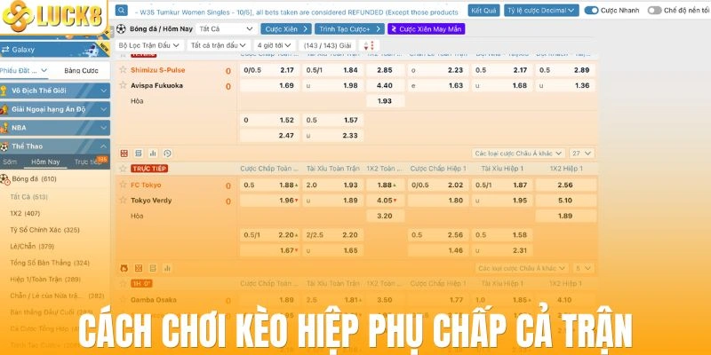 Cách chơi kèo hiệp phụ chấp cả trận